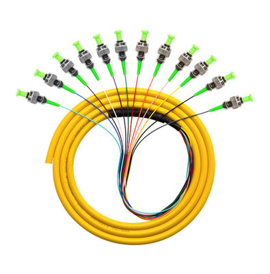 खरीदें PVC LSZH HXCOWO ST APC Connector SM MM 12 Core 1M Or Customized Length Fiber Optic Pigtail ऑनलाइन निर्माण